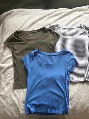 a new day Trio Tee Set - Sky Blue, Olive, Black/White Stripe